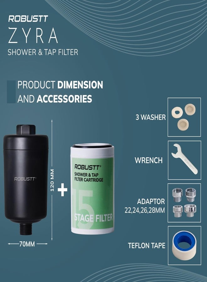 روبوست فلتر زايرا القوي ذو 15 مرحلة للدش/الحنفية ومنقي المياه للمنزل (أسود) | يقلل من تساقط الشعر وجفاف الجلد والترسبات الكلسية | فلتر للمياه العسرة للحنفية والدش والدش اليدوي | للمياه البلدية/المياه المعالجة بالكلور - Image 2